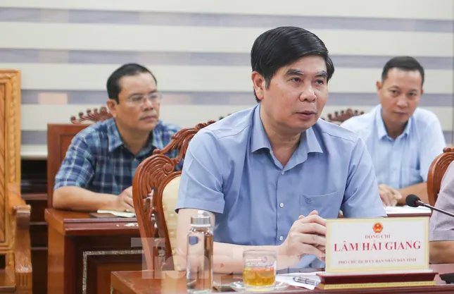 Ông Lâm Hải Giang – Phó Chủ tịch UBND tỉnh Bình Định phát biểu tại buổi họp. Ảnh: Trương Định